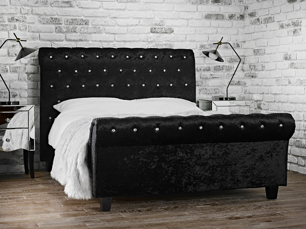Chesterfield Fabric Sleigh Bed with Ottoman Storage – Luxury Upholstered Bed in UK