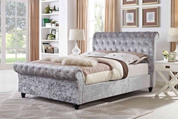 Chesterfield Fabric Sleigh Bed with Ottoman Storage – Luxury Upholstered Bed in UK