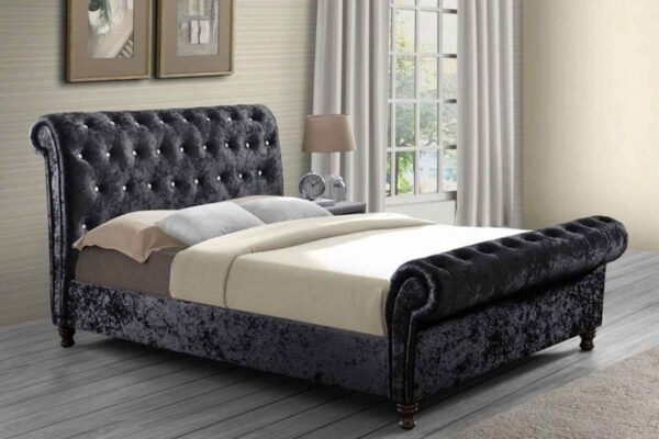 Chesterfield Fabric Sleigh Bed with Ottoman Storage – Luxury Upholstered Bed in UK